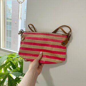 Missibaba Pink & Tan Stripe Crossbody Leather Bag